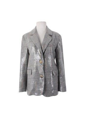 Athina Blazer Jacket $69 Sz S Gray Multicolor Plaid Sequin 100% Polyester Jacket